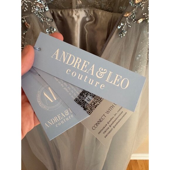 Andrea & Leo Couture A0672 NWT Smoky Blue Embellished Tulle Prom Ball Gown Sz 4 - Picture 11 of 16